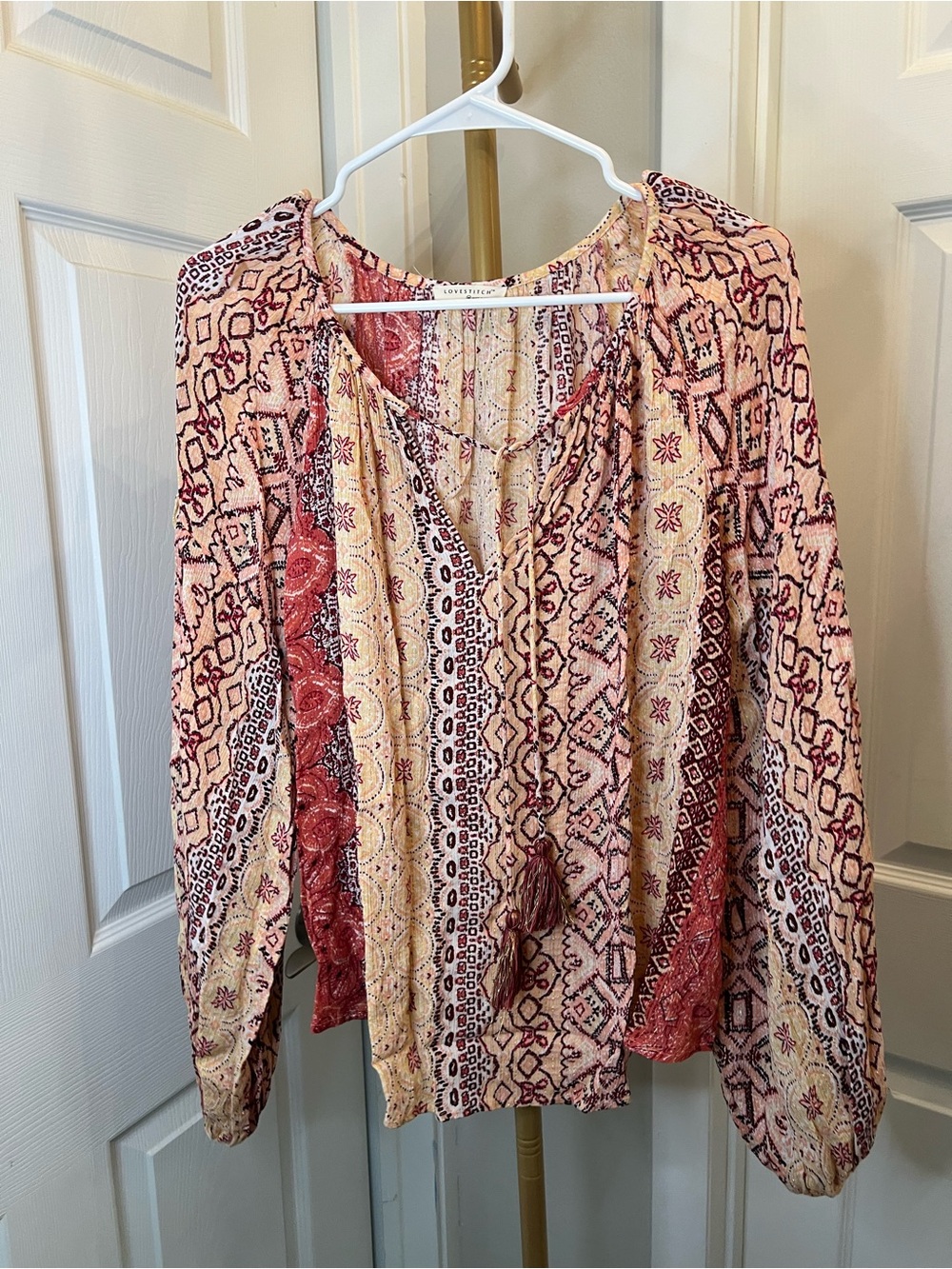 lovestitch Paisley Print Peasant Blouse in Cream and Red